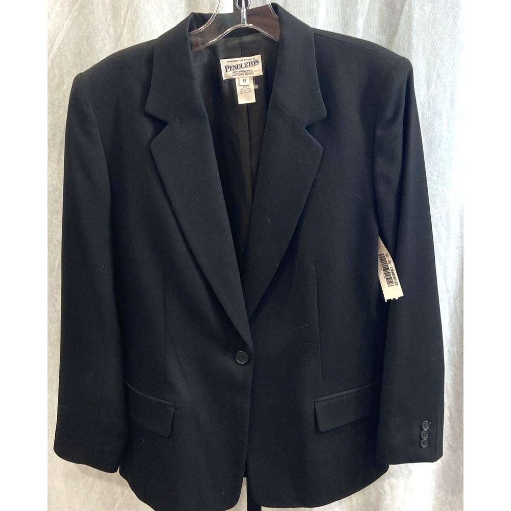 Pendleton Women's Black Button Down 100% Virgin Wool Knit Blazer SZ 12